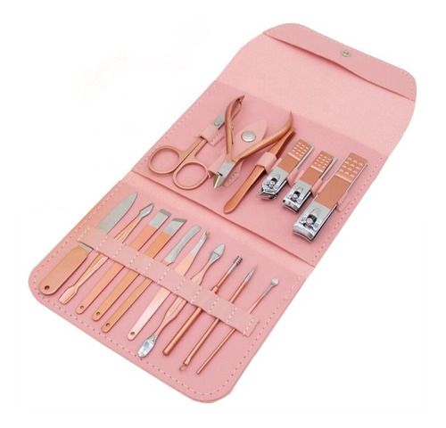 Kit Manicura Pedicura 16 Piezas Estuche Cuero Ecológico  