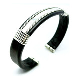 Esclava Piel Negra Plata 925 Ley Brazalete Ajustable Pulse04