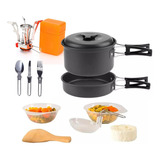 Kit Cozinha Camping Compacta Completo 12 Pç Panela Fogareiro