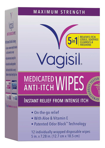 Caja 12 Toallas Íntimas Anticomezón Vaginal Vagisil Portátil