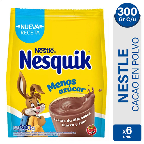 Nesquik Chocolate En Polvo Menos Azucar Cacao Nestle - X6