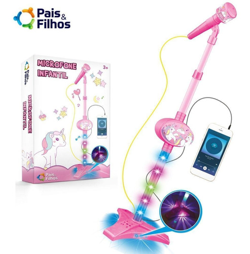 Brinquedo Musical Microfone E Pedestal Rosa Canta De Verdade