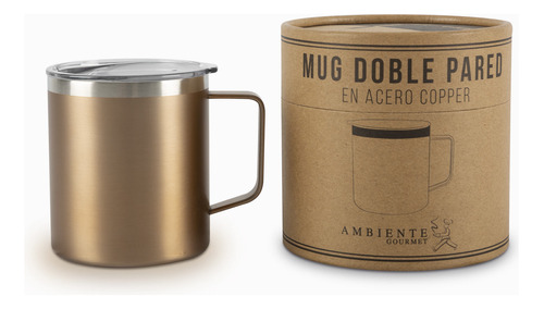 Mug Doble Pared En Acero Copper Ambiente Gourmet