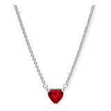 Collar Pandora Corazón Rojo Amor Lujoso Plata S925 