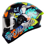 Casco Moto Hro 523dv Flowerist Mujer Azul Certificado Dot