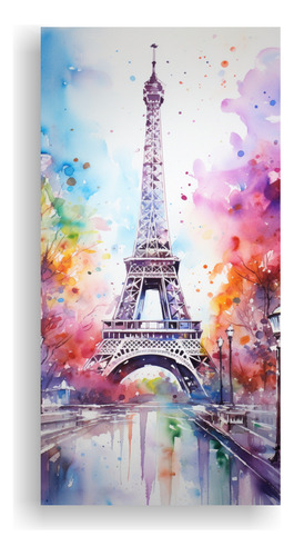 100x50cm Cuadro Acuarela Vanguardista De La Torre Eiffel