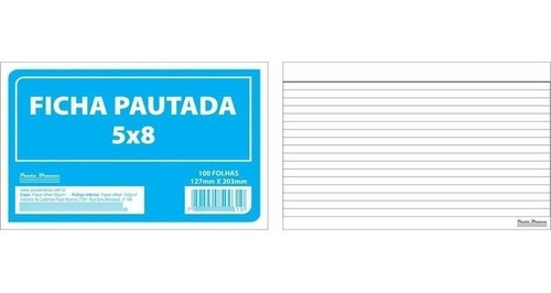 Ficha Pautada 5x8 Pacote Com 100 Folhas