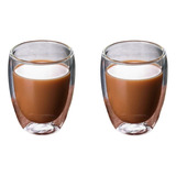 Set X 2 Taza Cafe Espresso Doble Vidrio 250 Ml Sin Asa