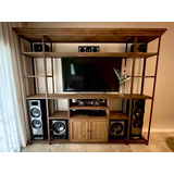 Mueble Rack En Hierro Y Madera Ideal Tv Home Theater Unico