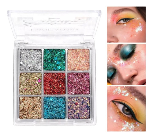 Handaiyan Paleta De 9 Sombras Para Ojos En Gel  Con Glitters