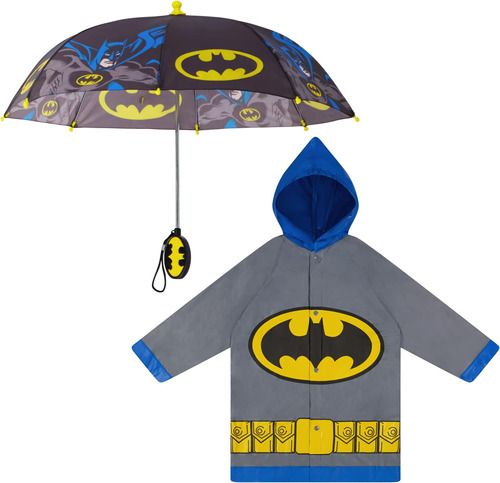 Dc Comics Juego De Paraguas Y Poncho Impermeable Para Niños,