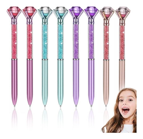 8 Plumas Diamante Tornasol Para Regalo Escolares Kawaii 