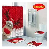 Juego De 4 Cortinas De Ducha Decoradas Con Navidad Para Baño