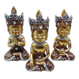 Trio De Buda Tailandês Da Prosperidade Vermelho Gold 12cm