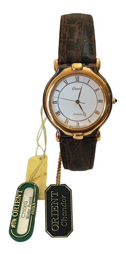 Reloj Orient Chandor Hombre Mujer Cuero Chapado En Oro 22k 