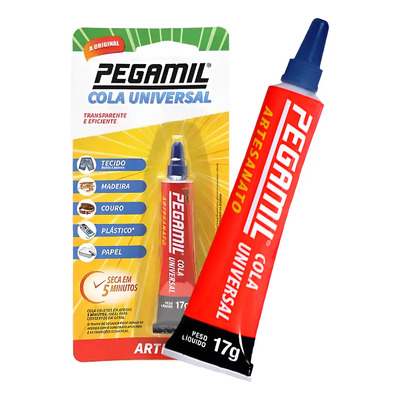 Cola Pegamil 17g Plástico Madeira Papel Couro Tecido | Frete grátis