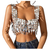 Lentejuelas Crop Top Crop Halter Top Y2k Mujeres Camisola