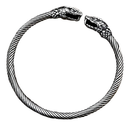 Pulsera Aro De Acero Color Plata Cabezas Serpiente Hombre