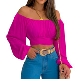 Blusa Crop Top Campesina Casual Para Mujer