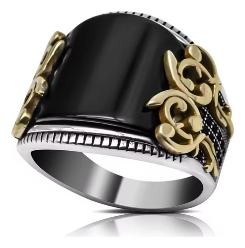 Anillo Turco De Plata 925 Caballero Elegante - Onix Negro -