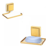 Saboneteira + Porta Papel Higiênico Sem Furo 3m Dourado Fosc