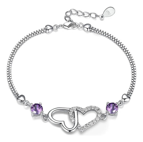 Pulsera Doble Corazón Plata 925 Delicada Y Elegante