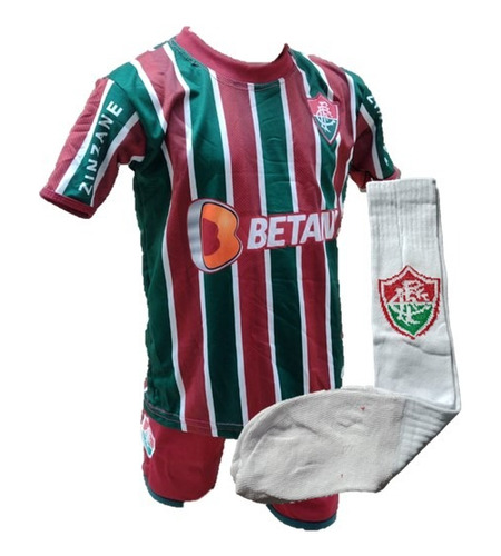 Kit Conjunto Uniforme Infantil Fluminense + Meião De Futebol