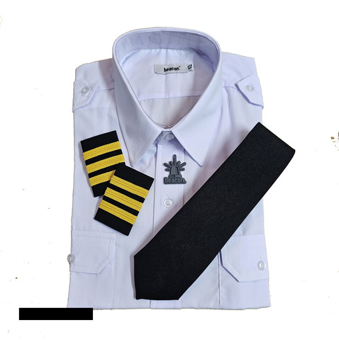 Camisa Piloto Uniforme + Corbata + Charretera + Pin Aviador