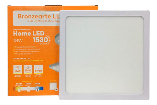 Plafon Led Sobrepor Quadrado 18w 6500k Bronzearte Llum