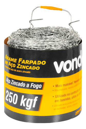 Arame Farpado Zincado Vonder Rolo 500 Metros 250kgf