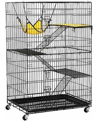 Jaula Gato Plegable 4 Niveles Con Ruedas Y Cama De Leopardo