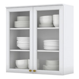 Henn Armário Aéreo Portas Vidro Cozinha Americana Provençal 80cm Cor Branco