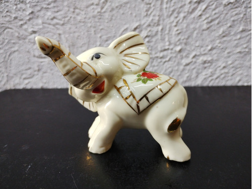 Elefante Oriental De Porcelana Vintage Retro Color Crema 