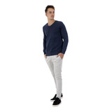 Suéter Disky Masculino V-neck Estonado Azul Marinho Mescla