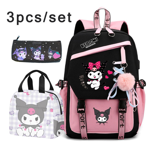 Bonita Mochila Kuromi Con Lonchera, Bolsa Para Bolígrafos, R