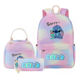 Mochila Colorida Lilo Stitch De 3 Piezas Con Lonchera, Bolsa