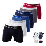 Kit 6 Cuecas Boxer Masculina Microfibra + 6 Meias Adulto