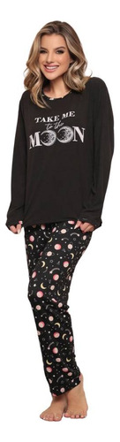 Pijama Feminino Longo Suede Galáxia Inverno Luna Cuore