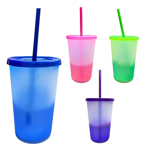 10 Vasos Mágicos Reutilizable 16 Oz + 10 Tapas + 10 Popotes