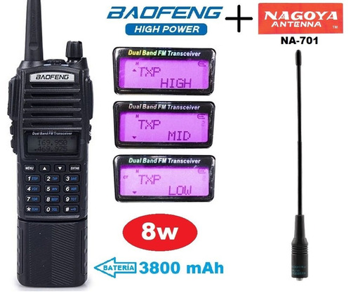 8w Dos Radios Baofeng Uv-82 Hp 3800 Mah + Nagoya  M. S. I.