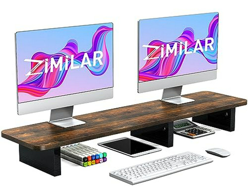 Soporte De Monitor Dual Zimilar, Elevador De Madera Grande P