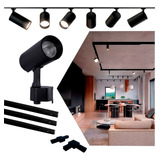 Kit Trilho Eletrificado 3m Preto+ 6 Spots Led 10w Luz Quente