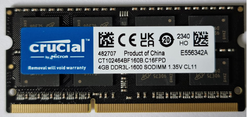 Memória Ram 4gb Ddr3 1.35v 1600mhz Crucial Ct102464bf160bc16