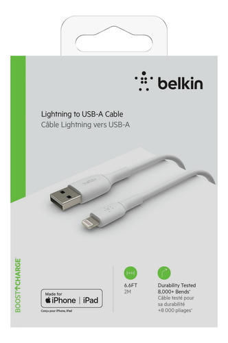 Cable Belkin Para iPhone & iPad Lightning 2m Color Blanco