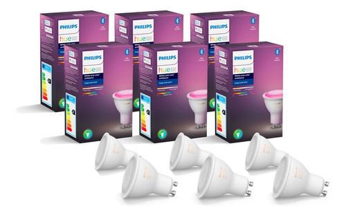 Pack Philips Hue 6 Ampolletas Led Gu10 Colores Color De La Luz Rgb