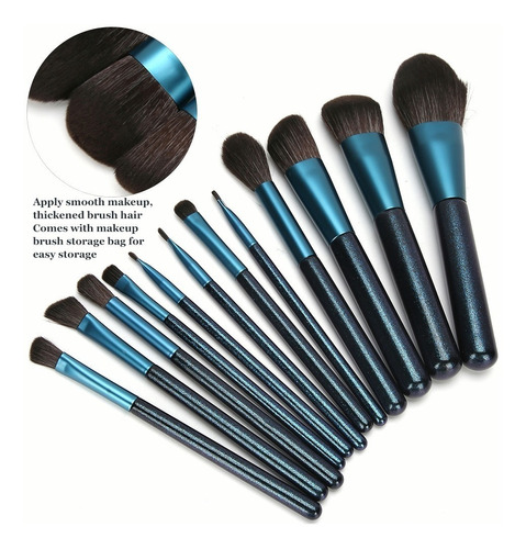 Set De 12 Brochas De Maquillaje Genérica Pinceles De Maquillaje Negro