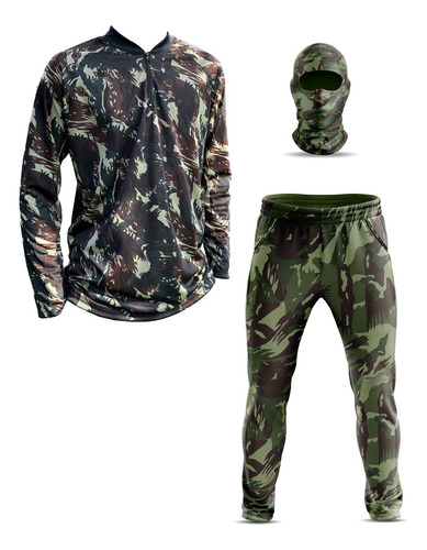 Conjunto Roupa Calça Camisa Zíper Camuflada Militar Tática