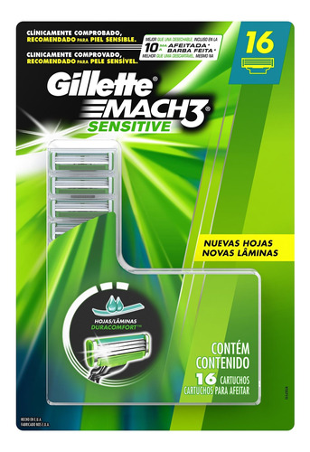 Carga Gillette Mach3 Sensitive 16 unidades