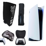 Kit Playstation 5 Capa Antipoeira+2 Cases Para Controles Ps5