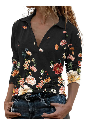 Blusa En Forma De F Para Mujer, A La Moda, Estampado De Flor